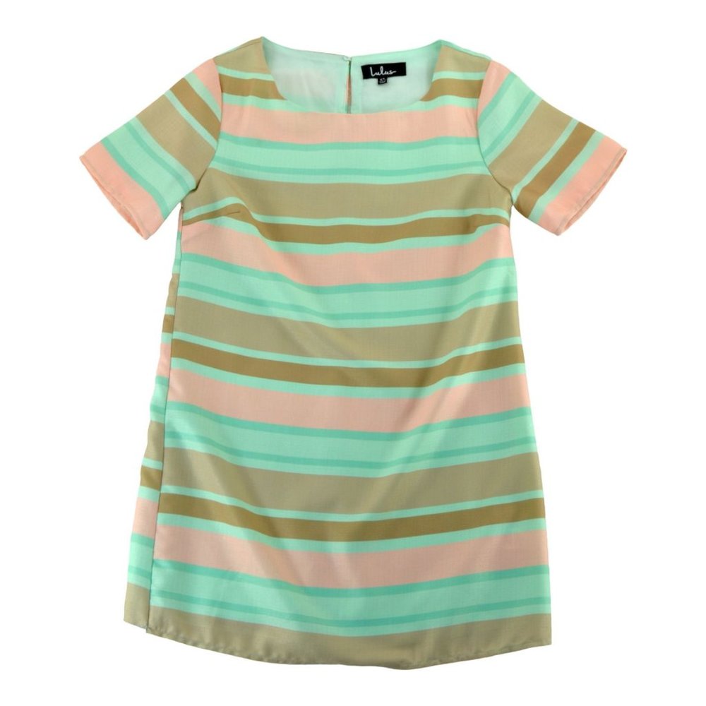 Lulu’s Mint‎ Coral Striped Shift Dress Short sleeved Size XS